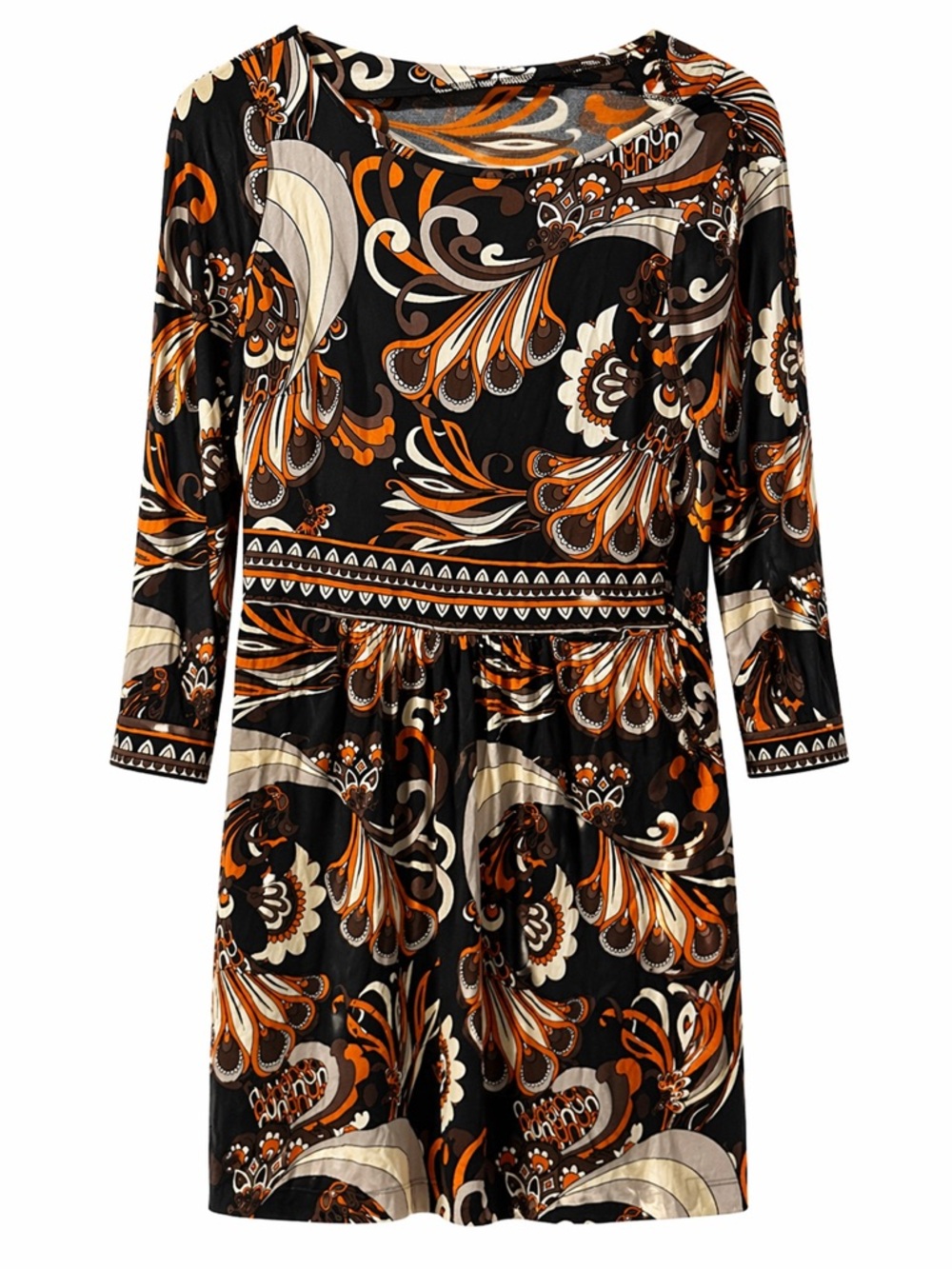 Tibi Black Orange & Cream Paisley-Print Long Sleeve Dress